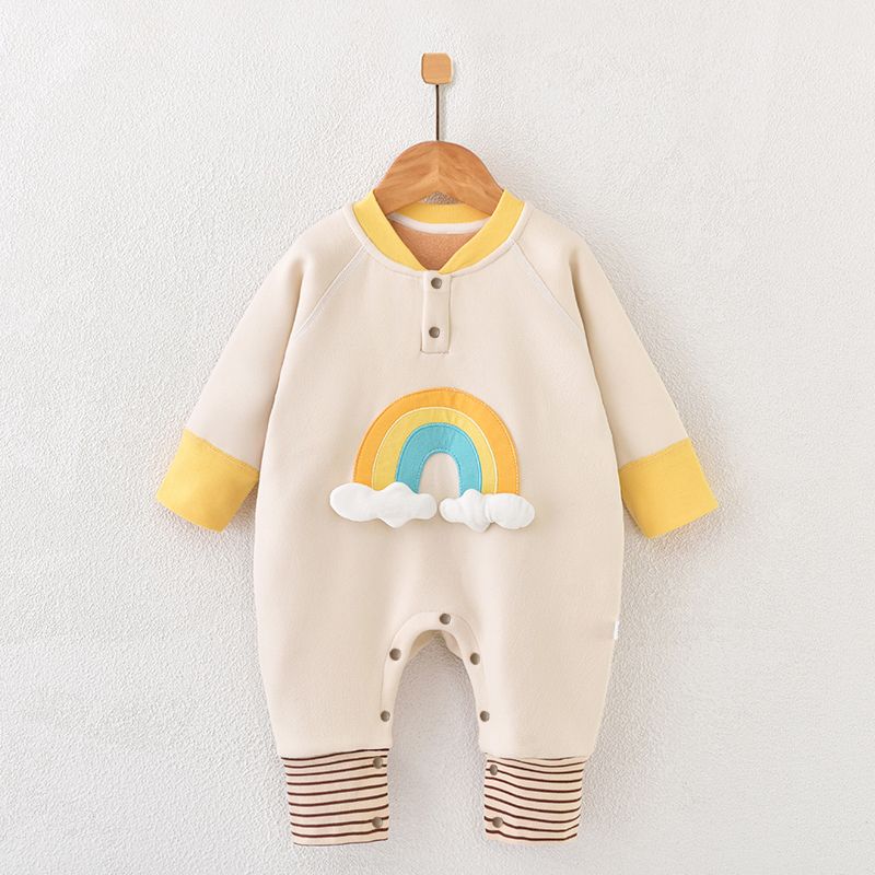 Baby jumpsuit plus velvet and thickening boneless spring, autumn and winter baby warm robe bottoming pajamas newborn crawling clothes