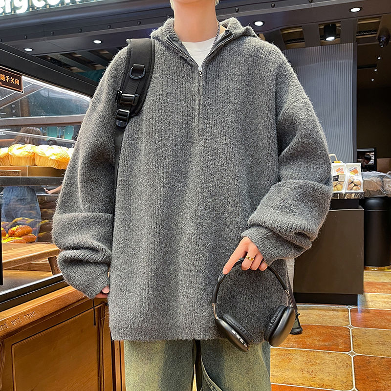 Thickened hooded sweater, lazy style couple men's sweater, winter American fashion brand ins loose sweater jacket
