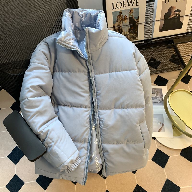 Printed reversible cotton coat for men in winter loose thickened stand collar down cotton coat American trendy couple cotton coat