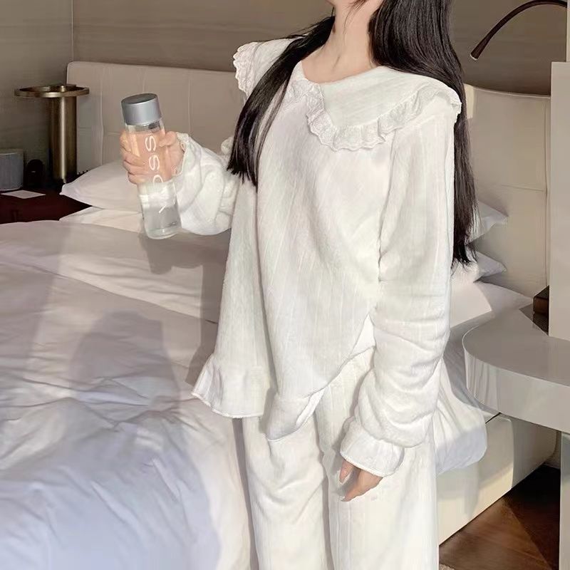 睡衣女春秋冬季法蘭絨2023年新款冬天可外穿加厚珊瑚絨家居服套裝