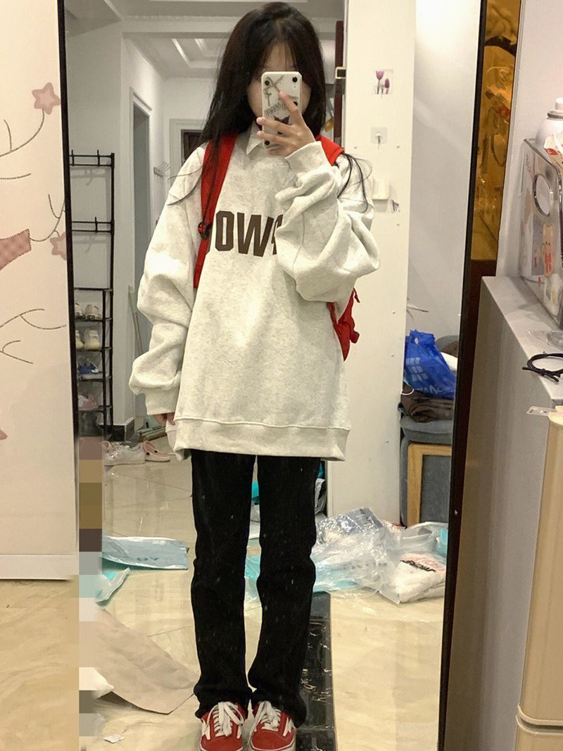 重磅450G純棉銀狐絨美式復古衛衣女秋冬2023爆款oversize長袖上衣