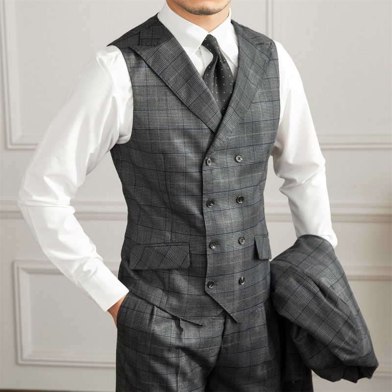 Mr. Lu San retro fashion prince plaid slim fit suit vest fashion versatile double breasted lapel waistcoat for men