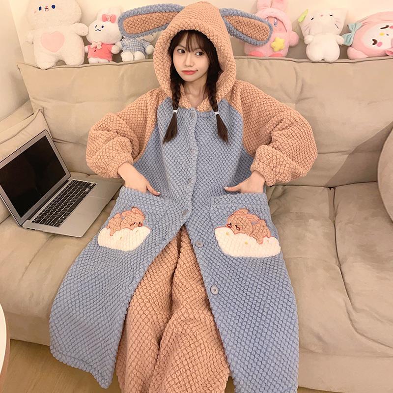 秋冬季珊瑚絨睡袍女2023新款加厚加絨浴袍睡衣卡通少女晨袍家居服