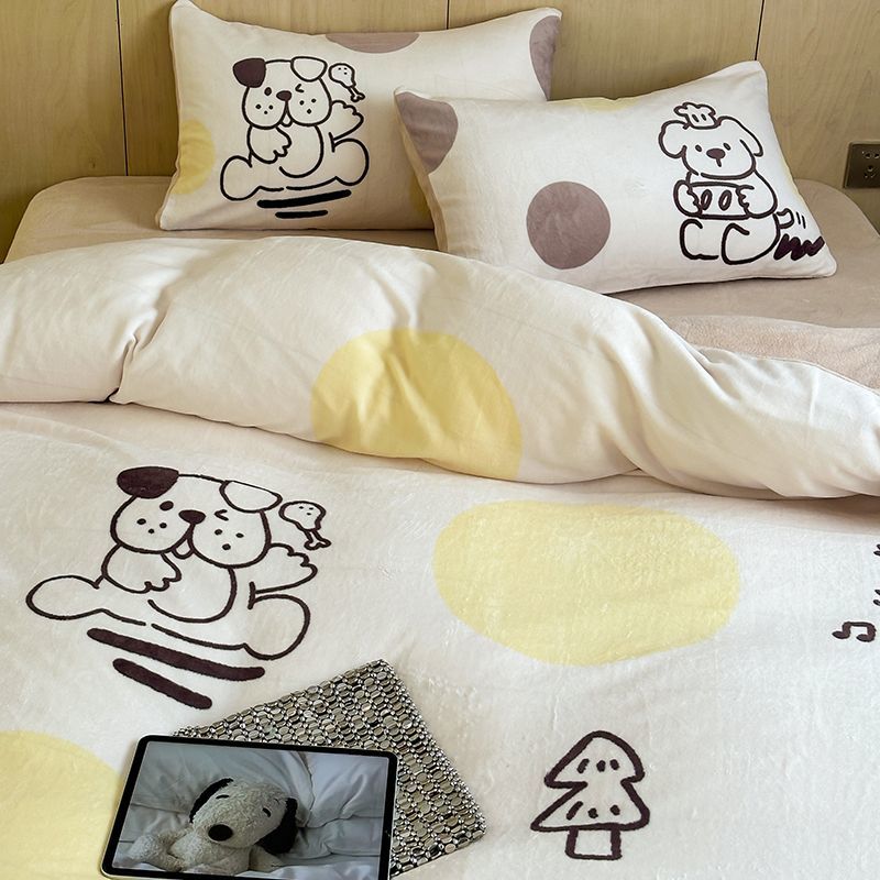 卡通熊猫加厚牛奶绒床上四件套冬季儿童被套双面绒宿舍床单三件套