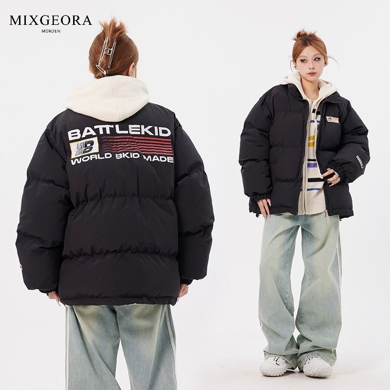MIX GEORA American casual loose printed stand-collar cotton coat for men and women winter thickened bread coat couple jacket