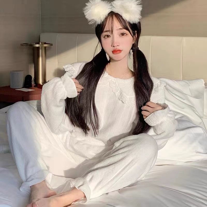 ins珊瑚絨睡衣女秋冬季韓版學生冬款小香風法蘭絨保暖家居服套裝