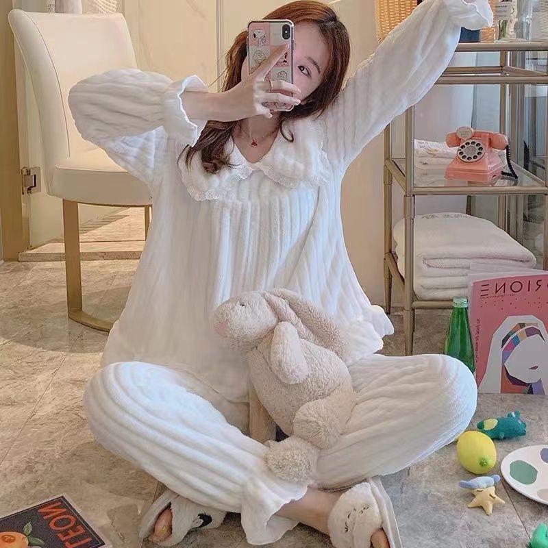 珊瑚絨睡衣少女冬季加絨加厚保暖法蘭絨網紅公主ins風家居服套裝
