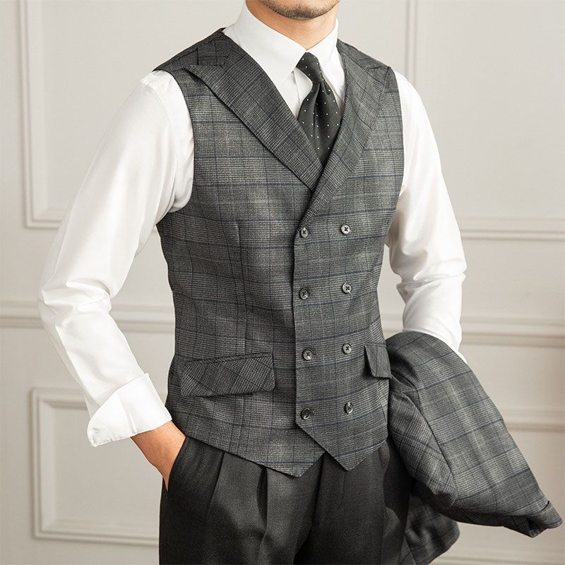 Mr. Lu San retro fashion prince plaid slim fit suit vest fashion versatile double breasted lapel waistcoat for men
