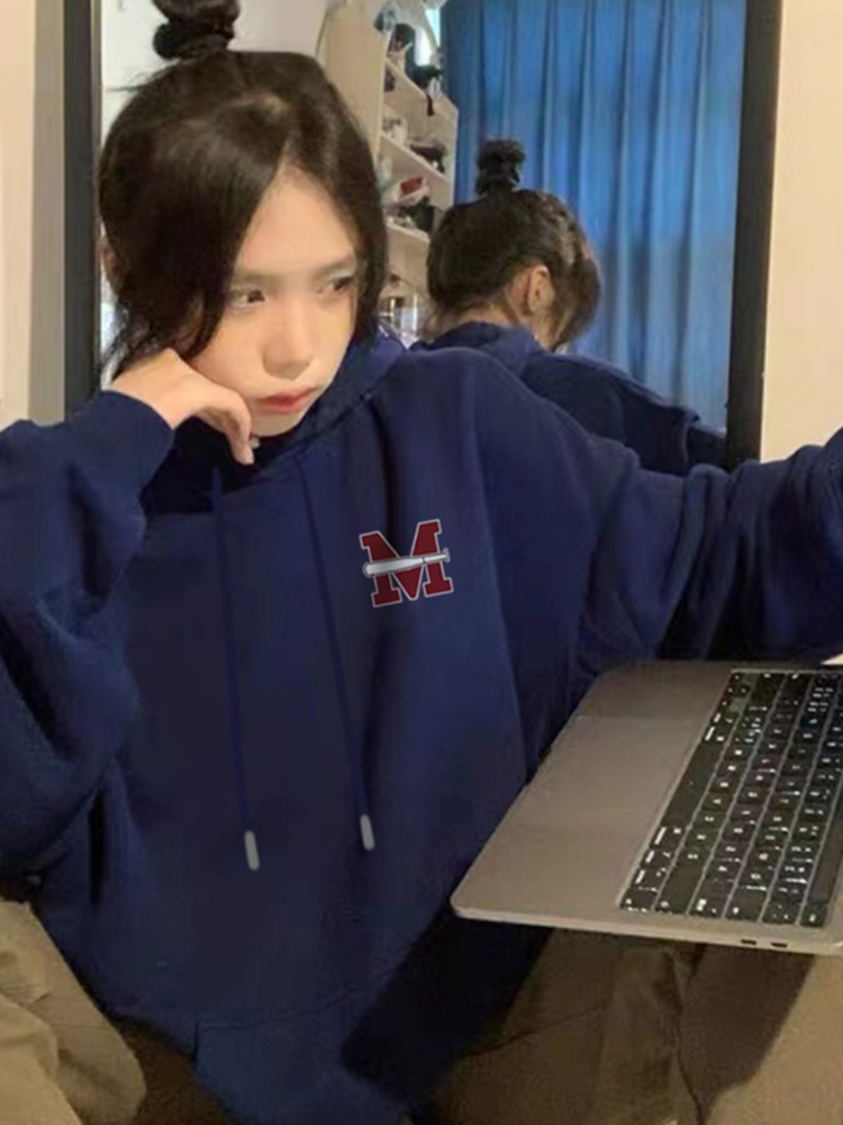 100%重磅純棉連帽衛衣女2023秋冬新款加絨加厚寬鬆慵懶風外套上衣