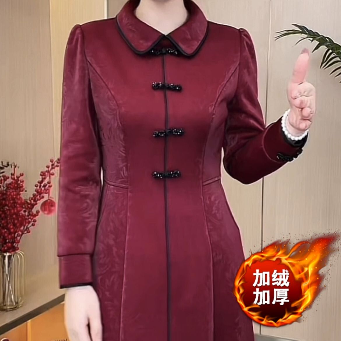 高檔加絨加厚琉璃精紡連衣裙2023新款秋冬女裝國風改良版旗袍裙子
