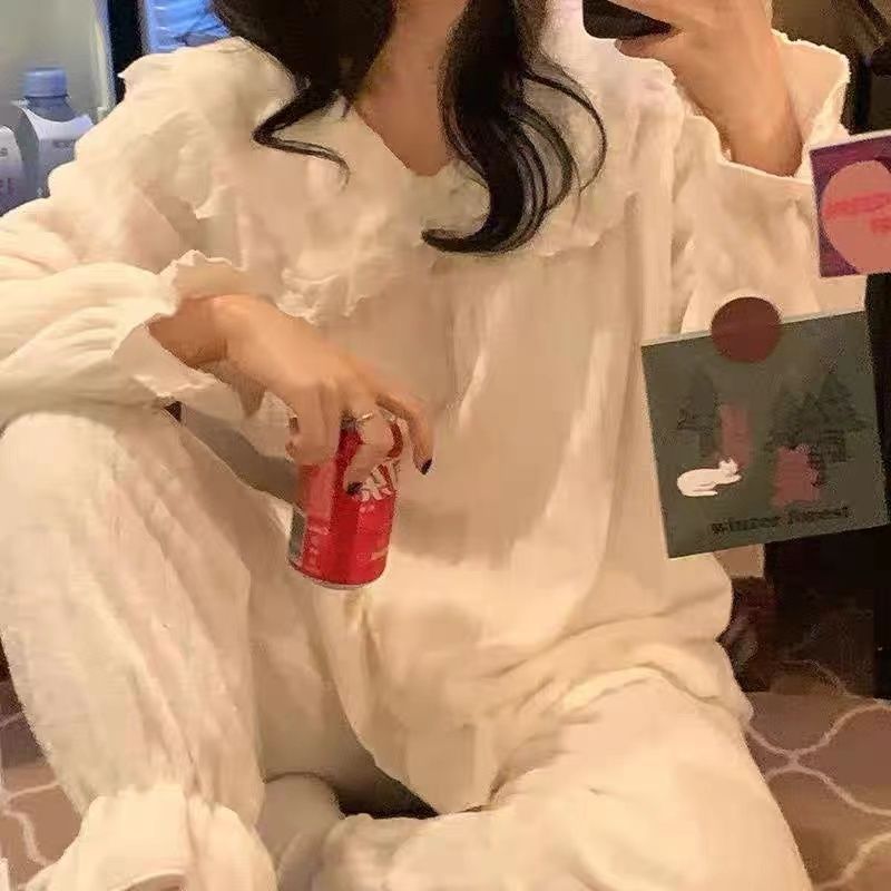冬天睡衣女珊瑚絨甜美可愛秋冬季加厚法蘭絨宮廷公主風家居服套裝