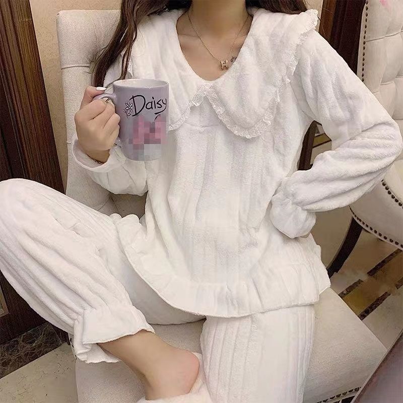 新款珊瑚絨睡衣女秋冬季網紅ins小個子學生加厚法蘭絨家居服套裝