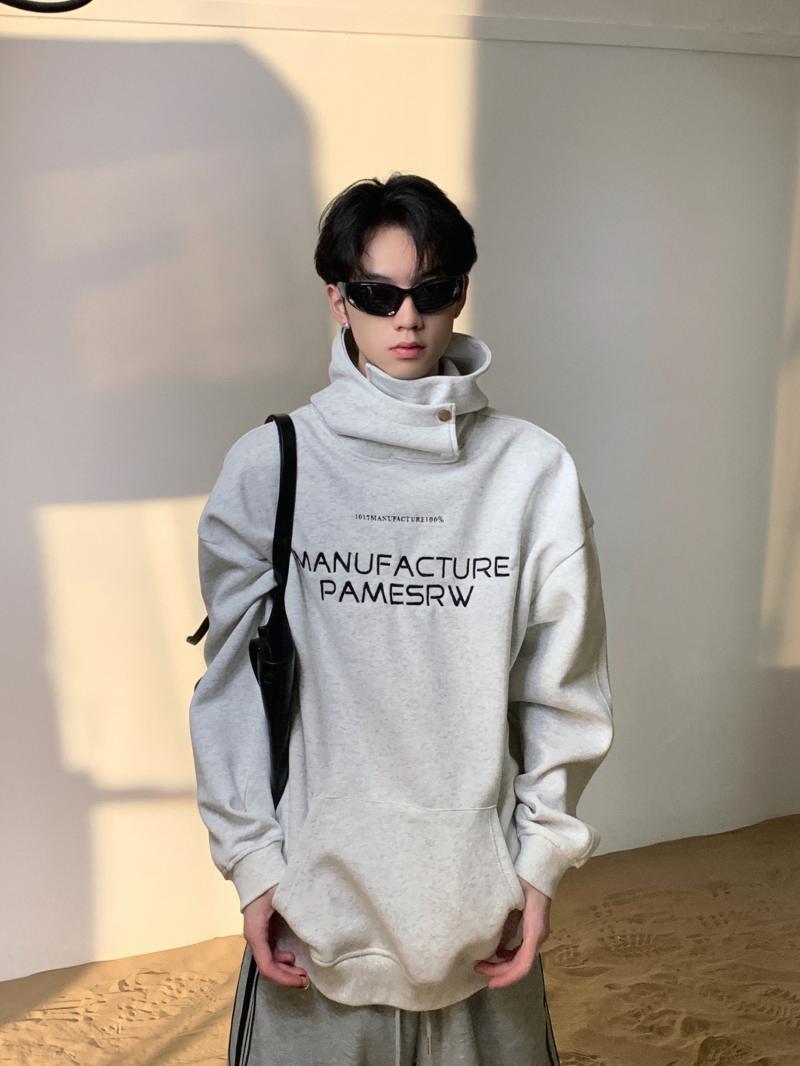 National trend niche design breasted hoodie autumn men's trend loose couple embroidered letters loose hooded sweatshirt trend