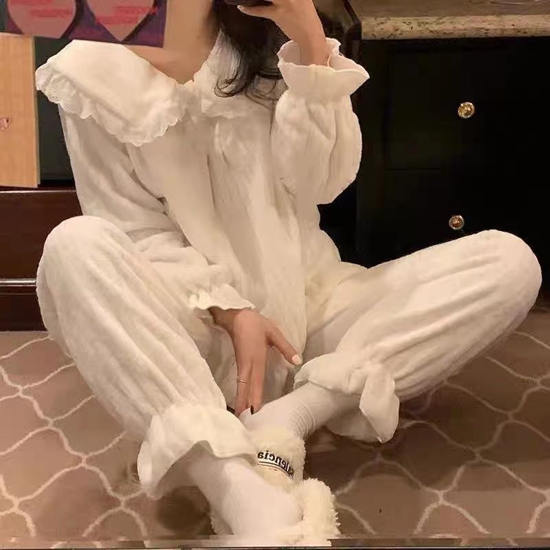 冬天睡衣女珊瑚絨甜美可愛秋冬季加厚法蘭絨宮廷公主風家居服套裝