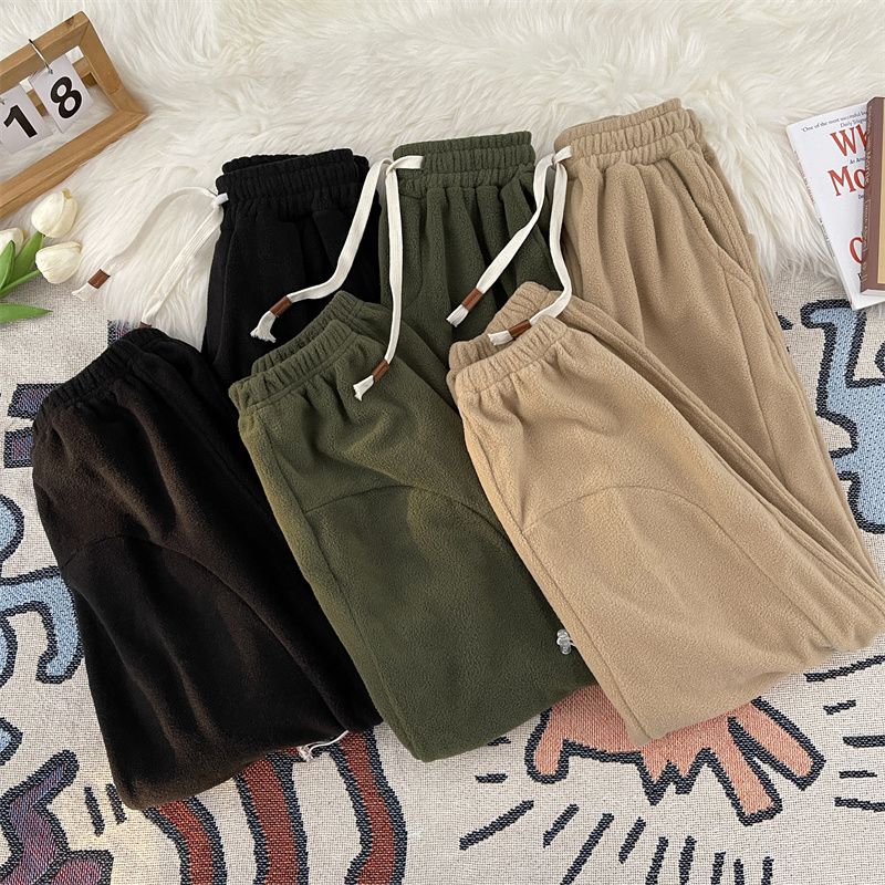 Thickened polar fleece pants for men in autumn and winter trendy brand loose leggings sweatpants American ins versatile casual pants for couples