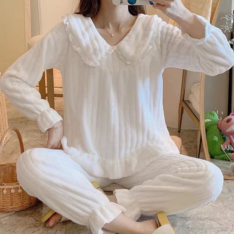 秋冬睡衣女珊瑚絨甜美可愛秋冬季加厚法蘭絨宮廷公主風家居服套裝