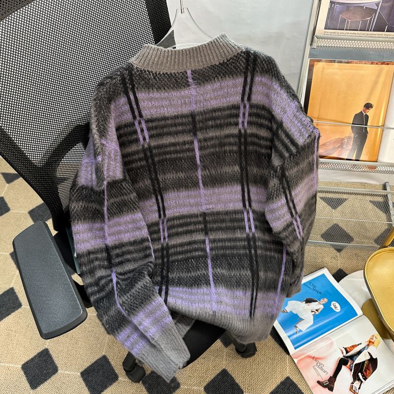 Contrast color versatile sweater for men in winter loose thickened cardigan sweater trendy American high-end couple coat