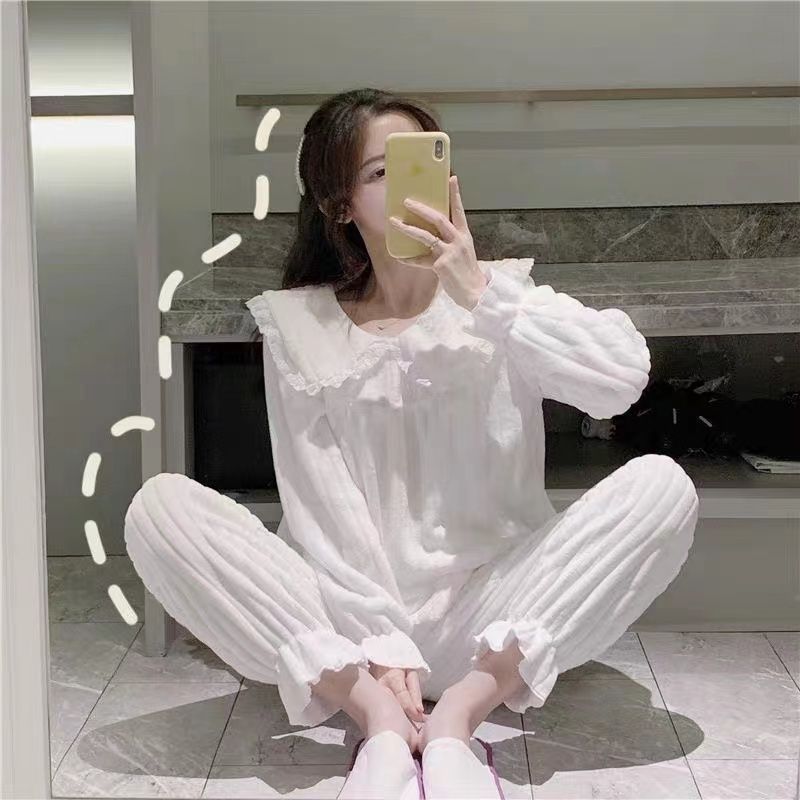 冬天睡衣女珊瑚絨甜美可愛秋冬季加厚法蘭絨宮廷公主風家居服套裝