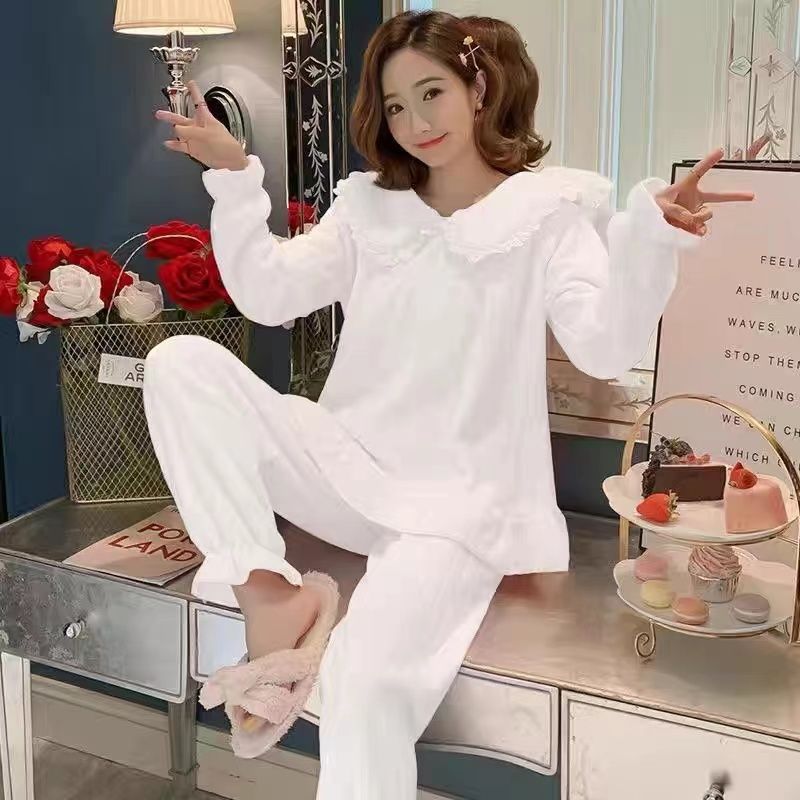 抖音同款睡衣女秋冬珊瑚絨加絨甜美家居超細保暖法蘭絨家居服套裝