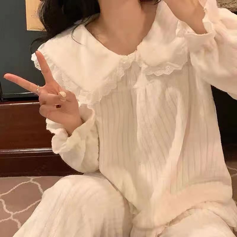 冬天睡衣女珊瑚絨甜美可愛秋冬季加厚法蘭絨宮廷公主風家居服套裝
