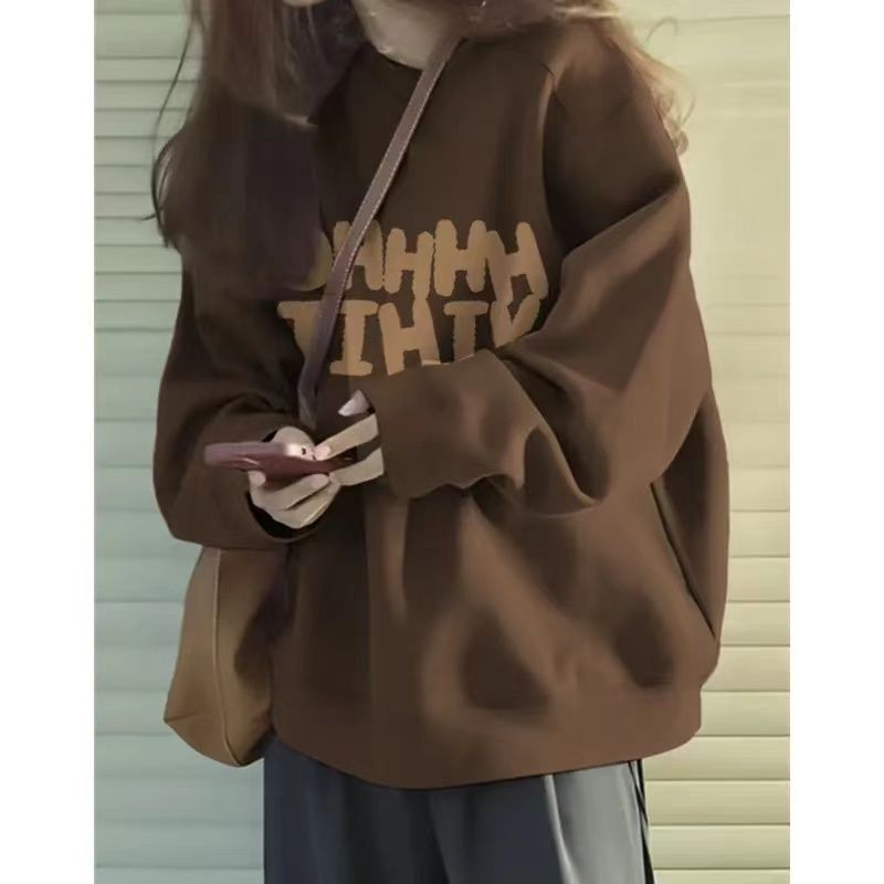 純棉重磅450G銀狐絨圓領衛衣女秋冬季潮流美式棕小眾ins寬送上衣