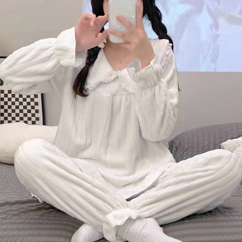 睡衣女冬款加厚珊瑚絨甜美公主風套裝秋冬季法蘭絨2023新款家居服