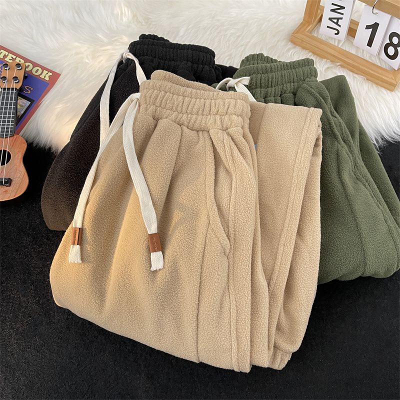 Thickened polar fleece pants for men in autumn and winter trendy brand loose leggings sweatpants American ins versatile casual pants for couples