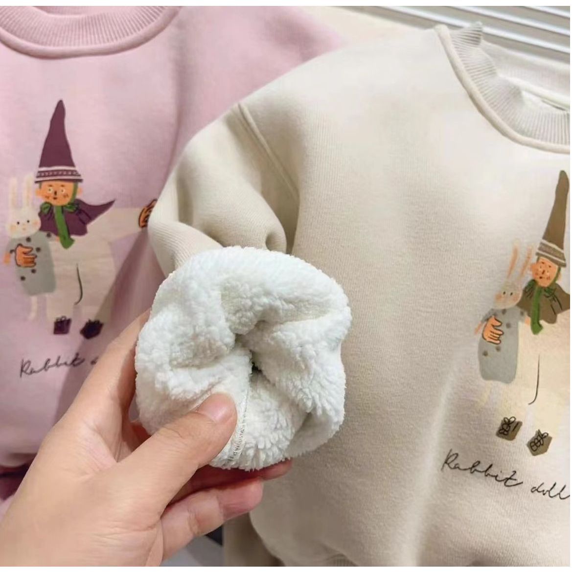  children's fleece suit winter style thickened Korean sweatshirt suit for boys and girls versatile winter two-piece set