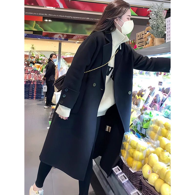 Double-sided cashmere coat women's mid-length 2023 new spring, autumn and winter small suit black woolen coat