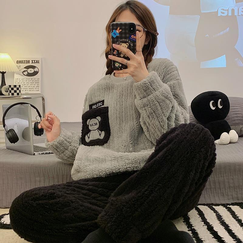 睡衣女款秋冬季珊瑚絨加厚加絨學生秋季冬天可外穿保暖家居服