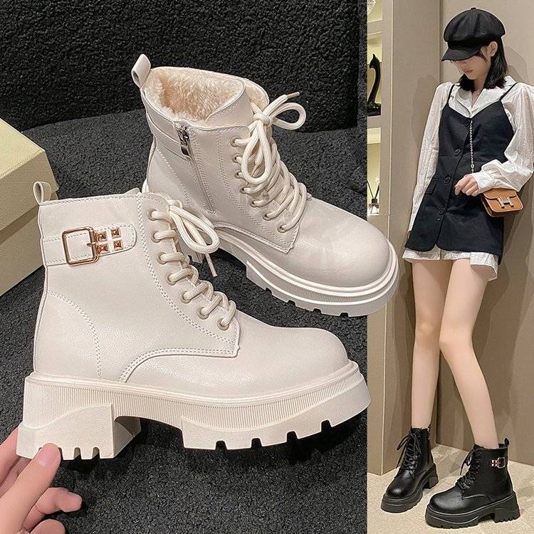 Martin boots for women 2023 new autumn thick sole thick heel British style white short boots lace-up boots for women Internet celebrity hot style