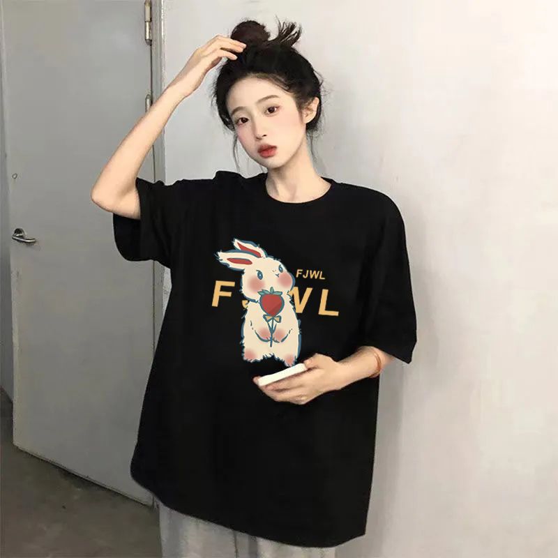 夏季純棉短袖黑色t恤女學生2023新款韓版寬鬆ins半袖港風上衣百搭