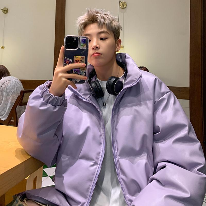 PU leather cotton coat men's winter high street handsome large size cotton coat thickened warm loose bread coat cotton jacket