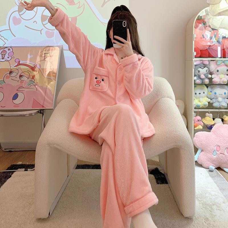 珊瑚絨小海狸露比loopy睡衣女款秋冬季加厚加絨冬天韓版ins家居服