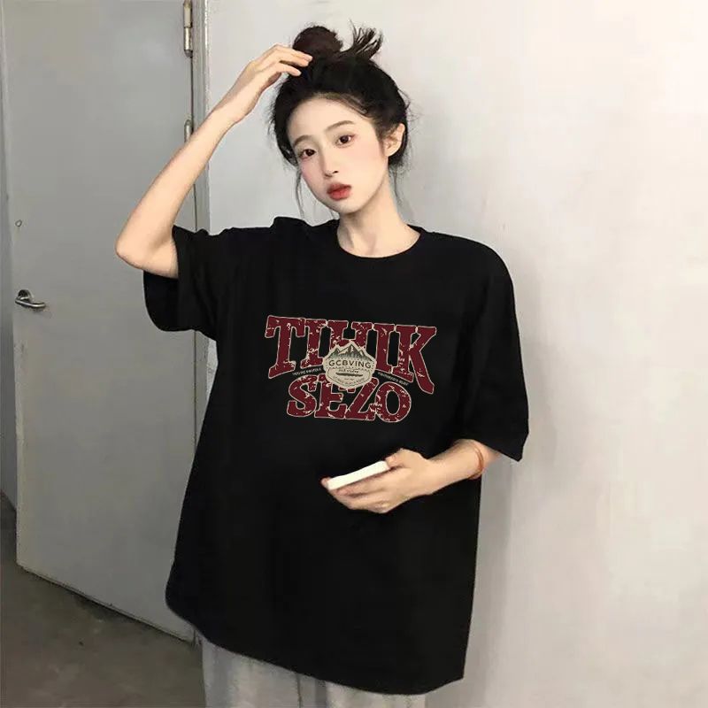 夏季純棉短袖黑色t恤女學生2023新款韓版寬鬆ins半袖港風上衣百搭