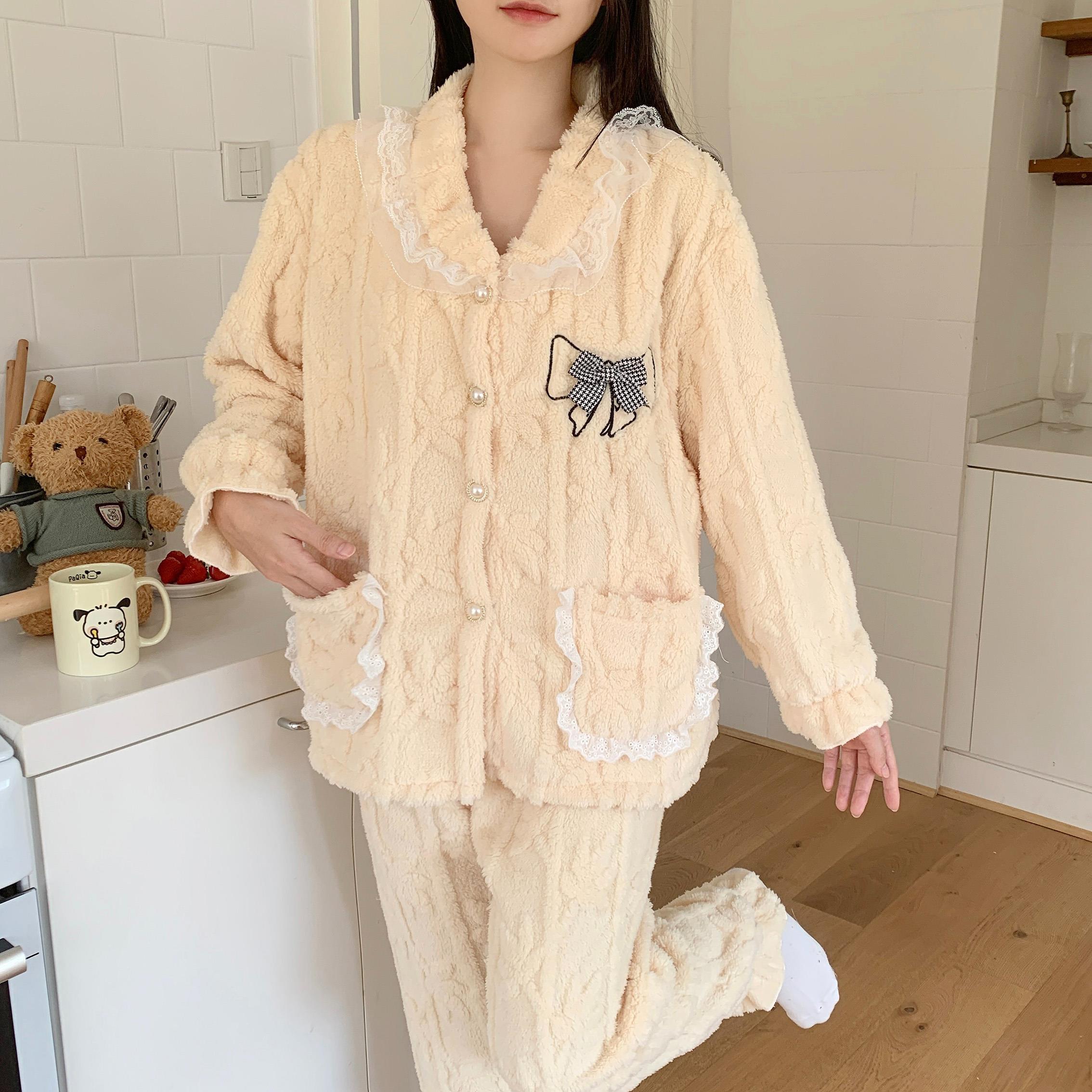 瑚絨睡衣女冬季2023年新款高級法蘭絨加絨加厚毛絨保暖居家服套裝