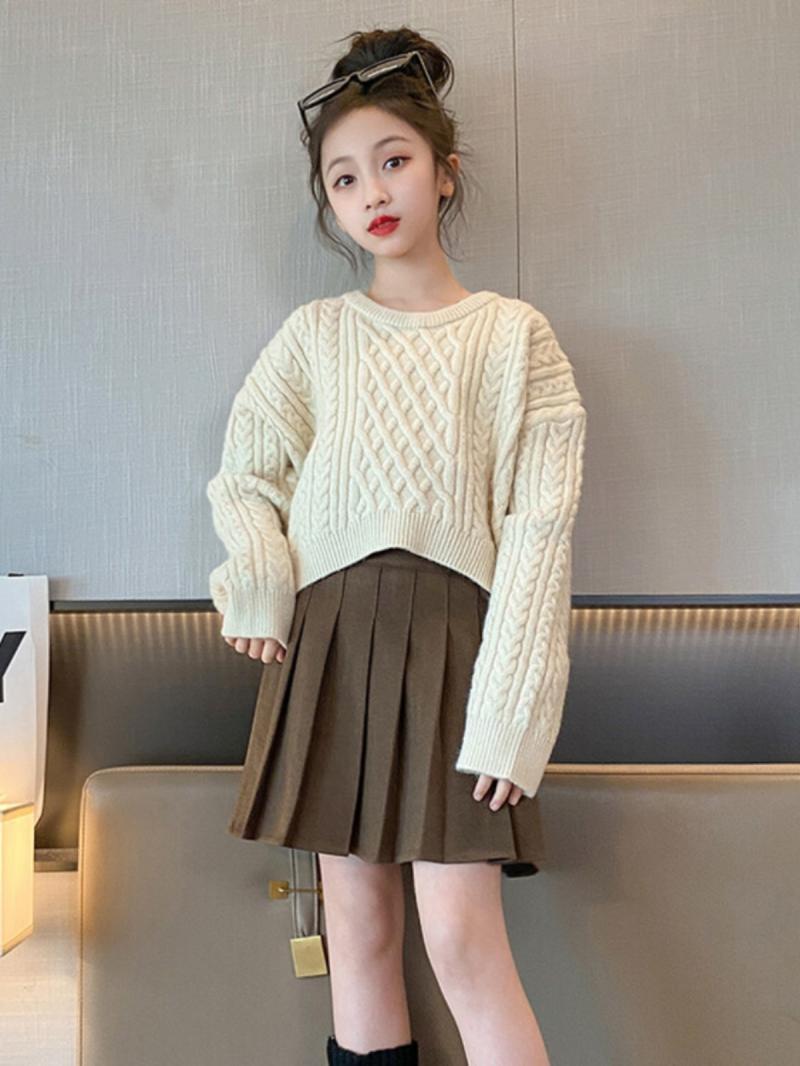 女童毛衣2023新款秋裝洋氣時髦短款慵懶風麻花針織衫大兒童毛線衣