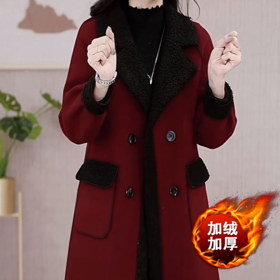 加絨加厚兩面穿洪雅呢外套女中長款2023秋冬新款氣質輕奢高檔大衣
