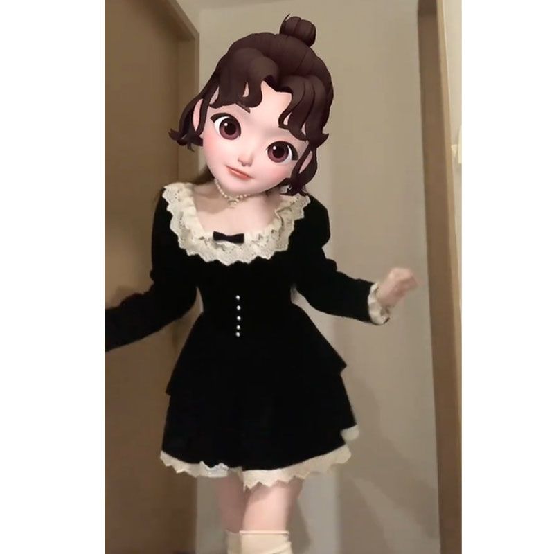 赫本小黑裙法式氣質高級感超好看連衣裙小眾蕾絲花邊收腰絲絨短裙