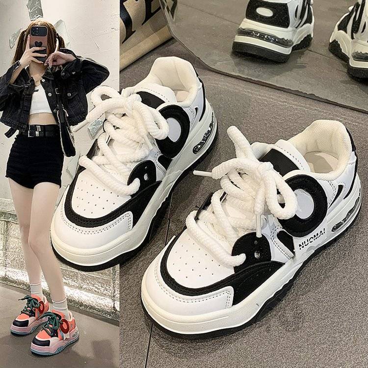 Thick-soled Panda White Shoes for Women 2023 Spring and Autumn New Versatile Fashion Dopamine Lace-Up Casual Sports Shoes