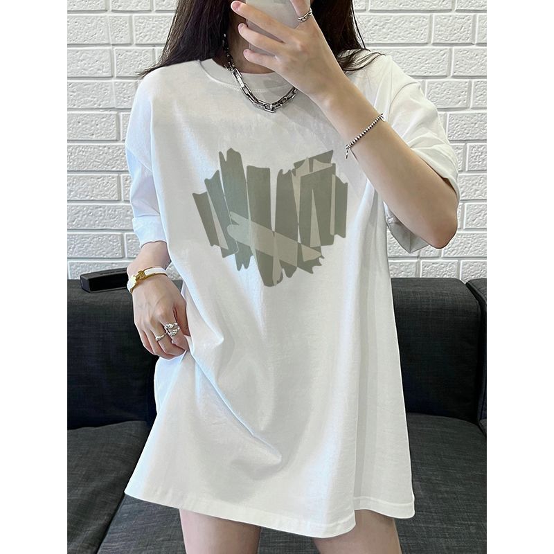 100%純棉短袖t恤女夏季新款寬鬆百搭顯瘦印花半袖休閒ins風上衣服