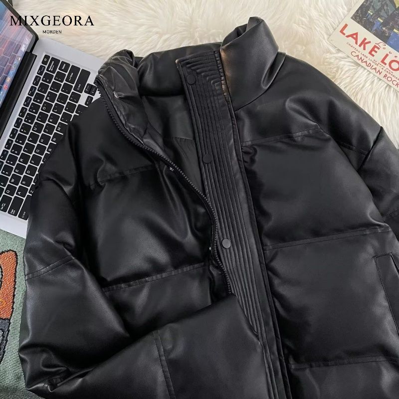 MIX GEORA美式高街立領加厚皮棉衣男潮牌寬鬆休閒外套棉襖麵包服