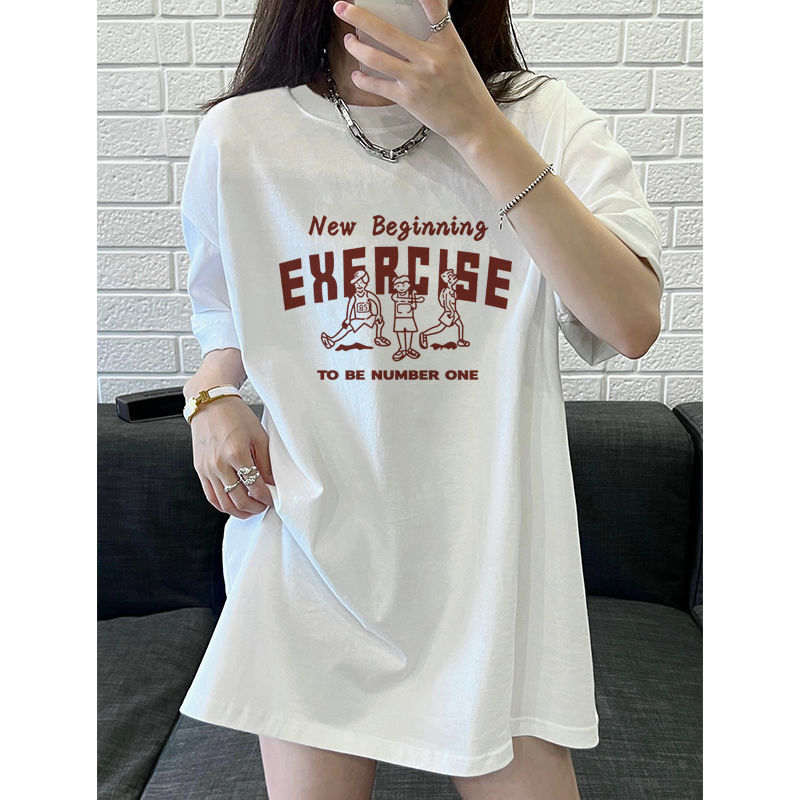 100%純棉短袖t恤女夏季新款寬鬆百搭顯瘦印花半袖休閒ins風上衣服