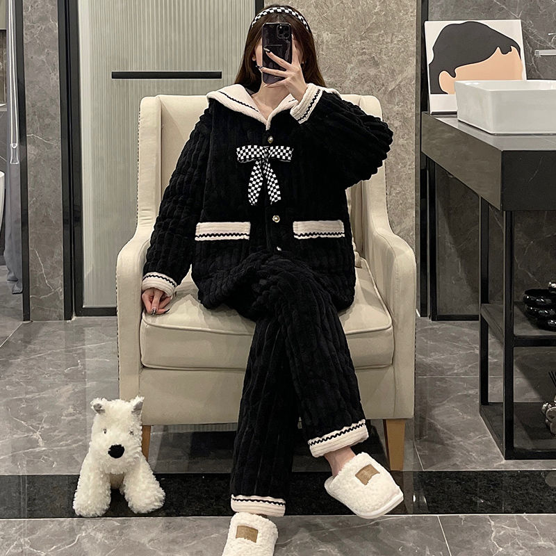 睡衣女冬季珊瑚絨新款加絨法蘭絨加厚2023冬款秋冬家居服保暖套裝