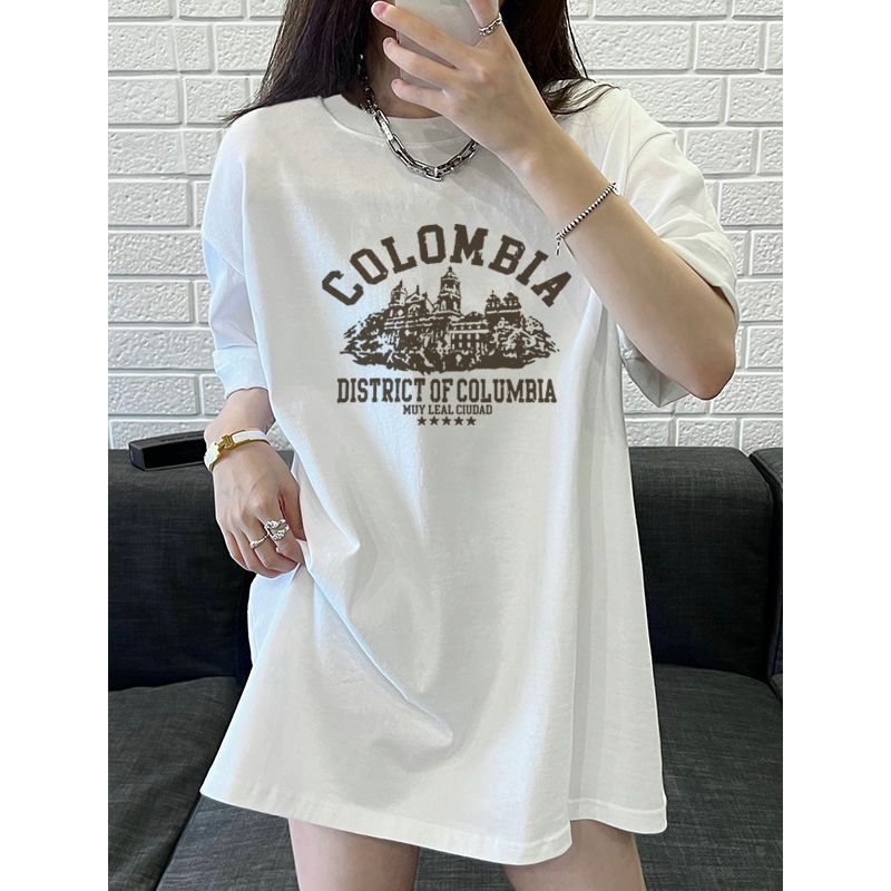 100%純棉短袖t恤女夏季新款寬鬆百搭顯瘦印花半袖休閒ins風上衣服