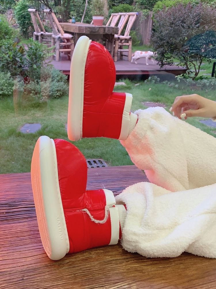 细细条 大红色雪地靴创意时尚户外冬季加厚保暖防滑网红亲子棉鞋
