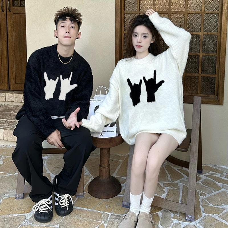 美式復古秋冬款2023新款慵懶風高級感毛衣男女超火奶fufu外套上衣