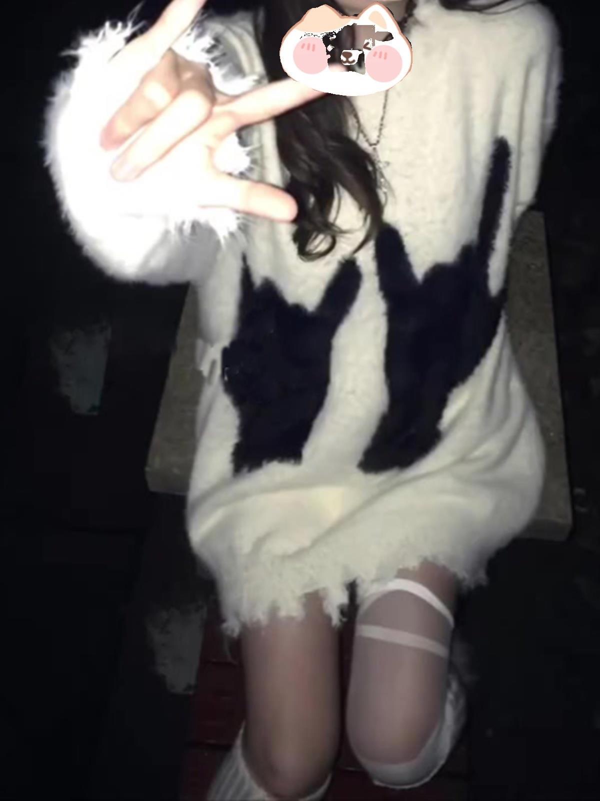 奶fufu慵懶撞色圓領毛衣女秋冬2023新款提花設計感寬鬆外穿針織衫
