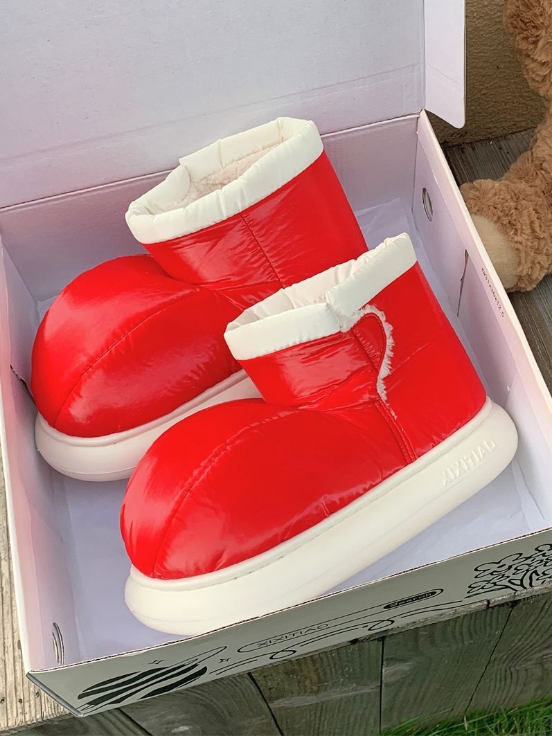 细细条 大红色雪地靴创意时尚户外冬季加厚保暖防滑网红亲子棉鞋