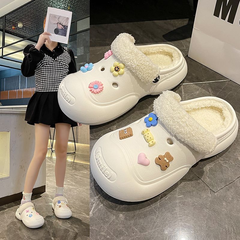 Plush velvet Crocs Women's Winter Outerwear 2023 New Thick-soled Increased Anti-Slip Plush Lined Cotton Slippers for Women